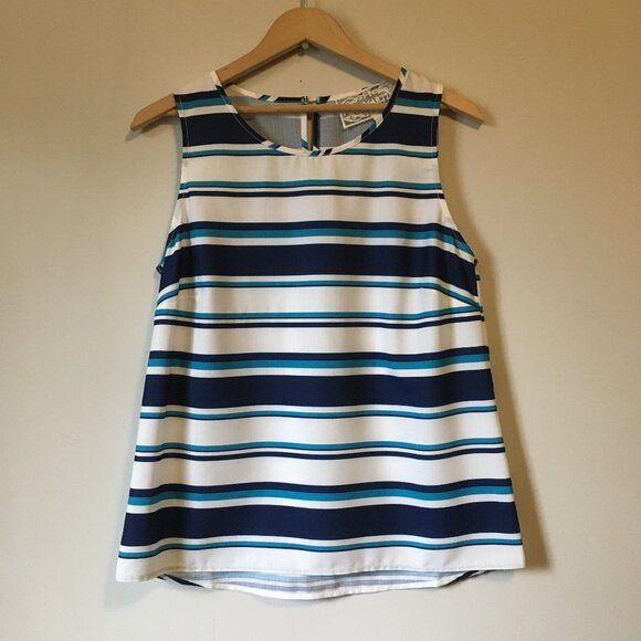 Pink Martini Tops - Pink Martini Blue Track Stripe Nautical Sleeveless Tank Top